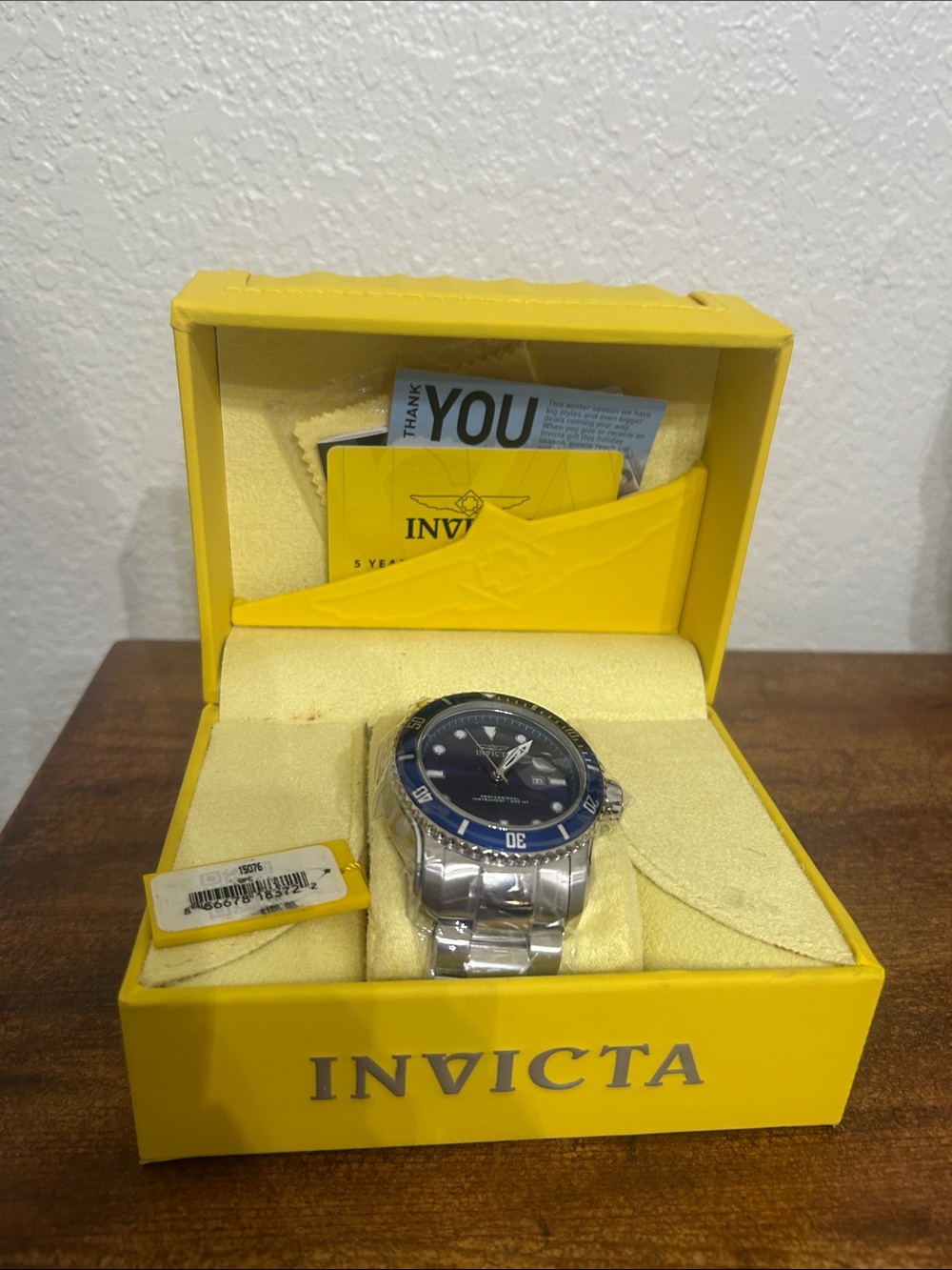 Invicta Men's Silver Watch with Blue Dial and Silver Bracelet